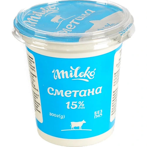 Сметана Mileko 300г 15% стакан