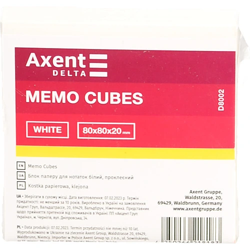Папір д. нотаток бiла 80x80x20мм проклеєна