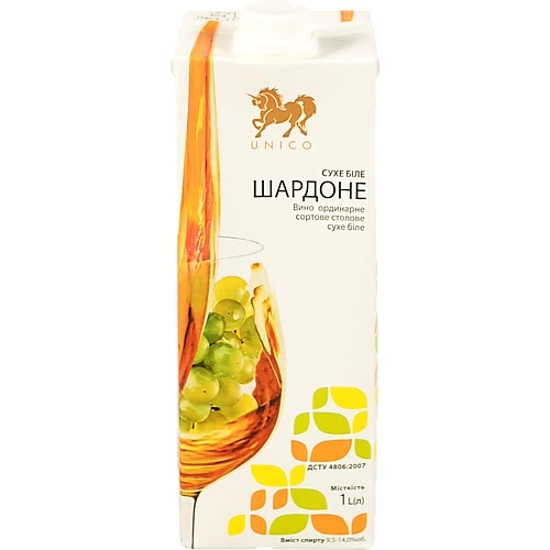 Вино Unico 1л шардоне біле сухе пак