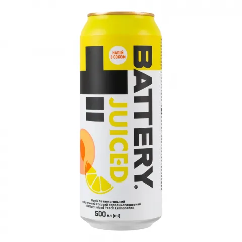 Напій б/алк. Battery 0,5 л з/б Juiced Peach Lemonade