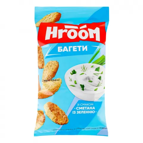 Сухарики Hroom! багет 60 г зі смаком сметани та зелені