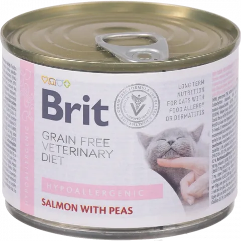 Корм д/котів Brit GF VD 200 г з/б Cans Hypoallergenic при харч. алерг. з лососем горохом та гречкою