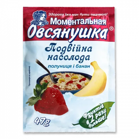 Каша Вівсянушка Подвійна насолода 47 г з бананом та полуницею