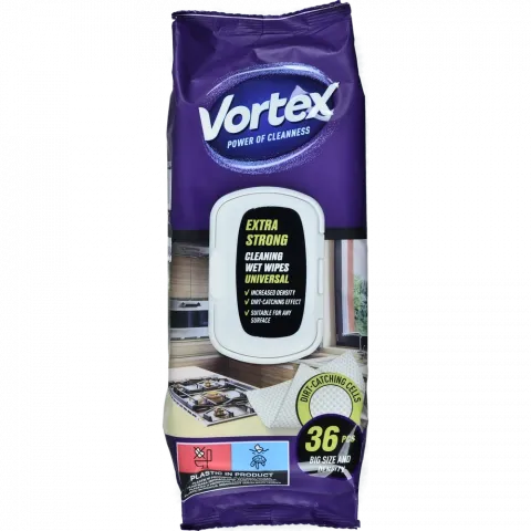 Серветки вологі Vortex 36 шт. Універсальні Extra Strong господарчі з клап.
