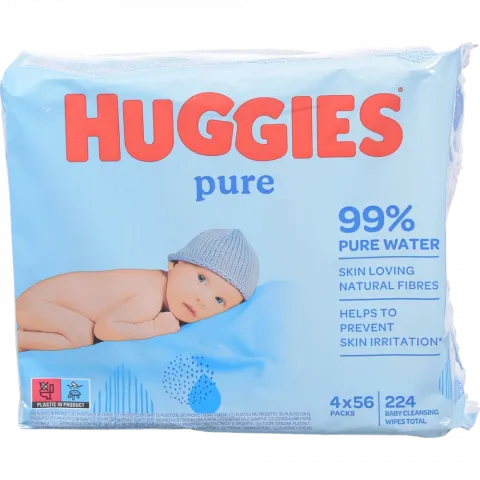 Серветки вологі Huggies 56х4 шт. Pure Quad