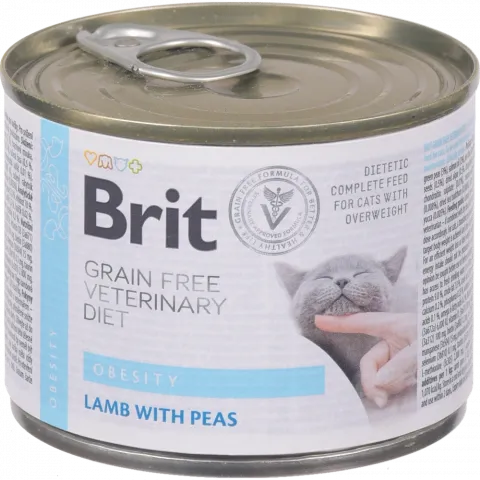 Корм д/котів Brit GF VD 200 г з/б Cans Obesity при нам. вазі з ягням індичкою та горохом