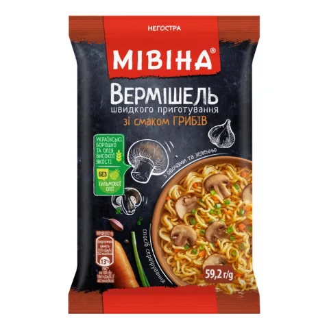 Вермішель Мівіна 59,2 г зі смаком грибів негостра