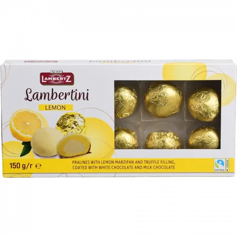 Цукерки Lambertz 150 г Ламбертіні лимонний марципан в білому шок (Німеччина)