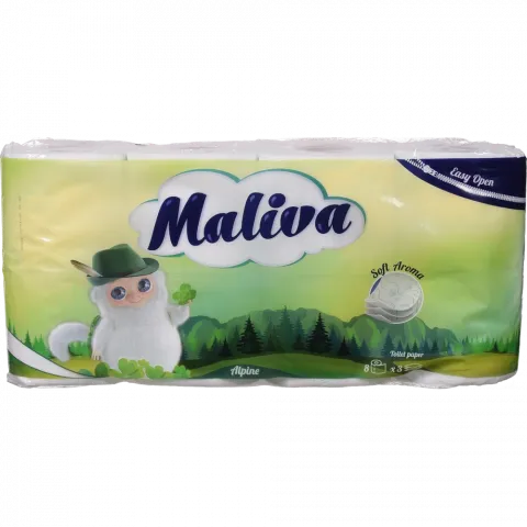 Туал. папір Maliva 8 рул. по 130 арк., 17 м, 3-х шар. Альпійський И012 (Болгарія)