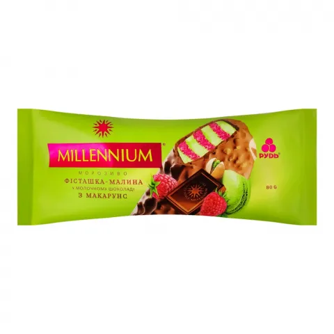 Морозиво Рудь 80 г ескімо Millennium фісташка-малина мол. шок. з макарунс