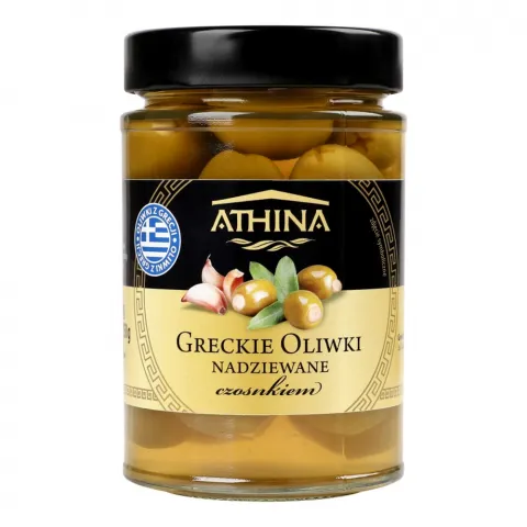 Оливки ATHINA 327/360 мл скл. з часником (Греція)