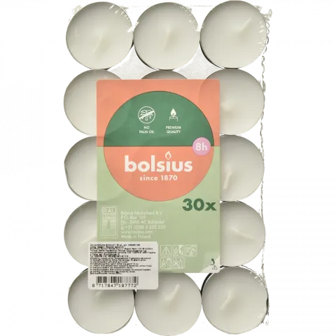 Свічки - таблетки Bolsius 8 год. 30 шт. білий арт. 103630517300