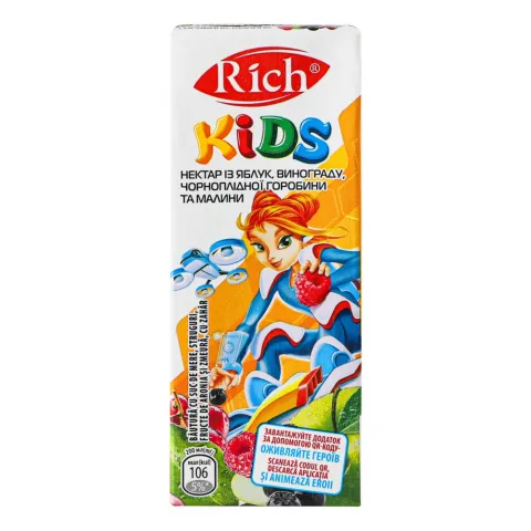 Нектар Річ Kids 0,2 л Яблуко, виноград, чорн. горобина, малина