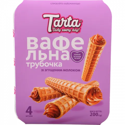 Тістечко Tarta 200 г Вафельна трубочка зі згущеним молоком