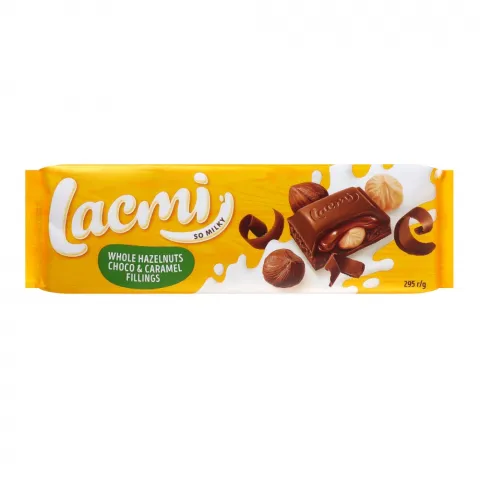 Шок Рошен 295 г Lacmi мол. з цілим лісовим горіхом і шок-карамел. начинкою