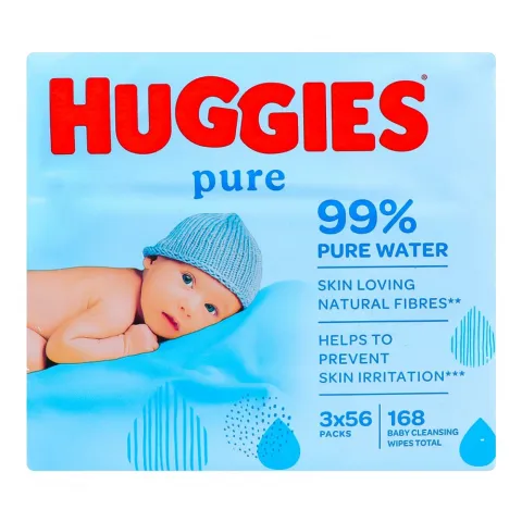 Серветки вологі Huggies 56 шт. Pure 2+1