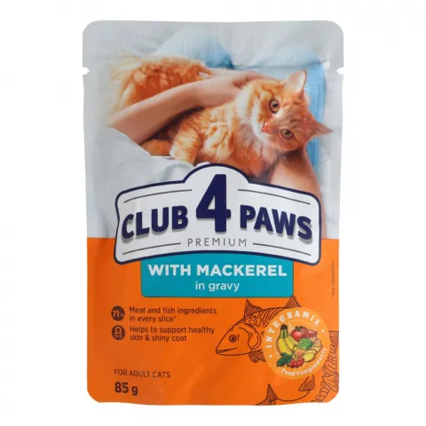 Корм д/котів Клуб 4 лапи 85/100 г пак. Premium Макрель в соусі