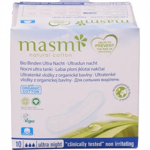Прокладки Masmi 10 шт. ультратонкі органічні д/сильних виділ. з крил.