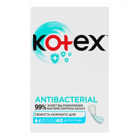 Прокладки щоден. Kotex 40 шт. Antibacterial екстра тонкі