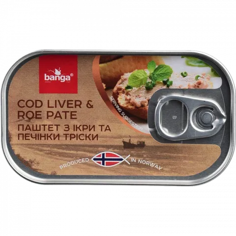 Конс Паштет з печін. та ікри тріски Banga 100 г з/б (Латвія) И229