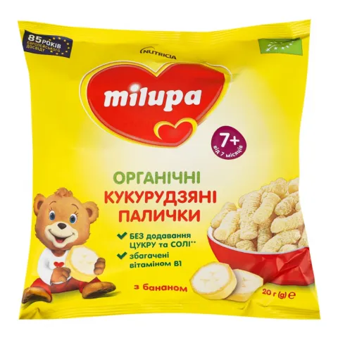 Палички кукуруз. Milupa дит. органічні з бананом 7+міс.