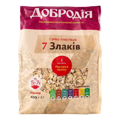 Пластівці Добродія 400 г пак. Суміш 7 злаків