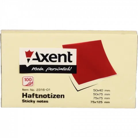 Блок клейкий Axent 75х125 мм 100 арк. жовтий 2316-01-А