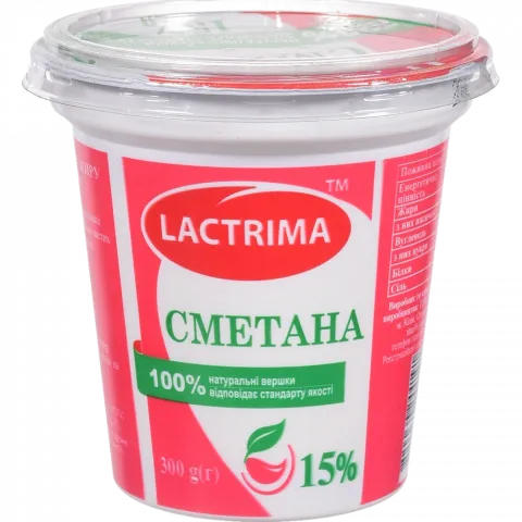 Сметана Lactrima 15 300 г стак.