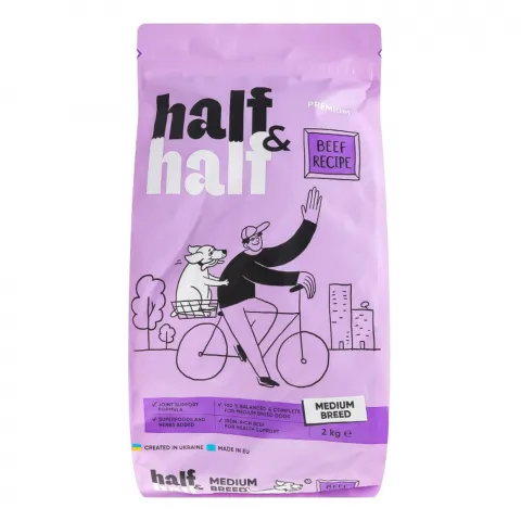 Корм д/собак HalfHalf 2 кг д/середніх порід з яловичиною