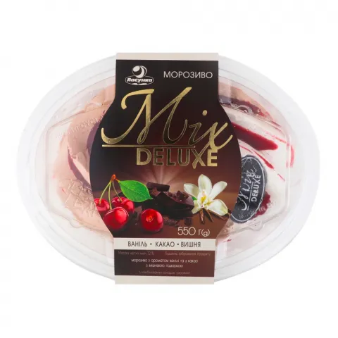 Морозиво Ласунка Mix Deluxe 550 г Ваніль-вишня-какао