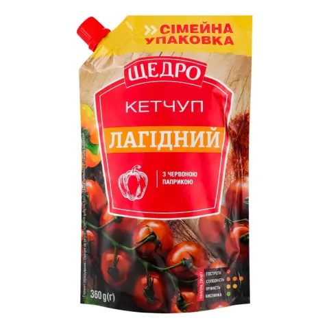 Кетчуп Щедро 360 г д/пак Лагідний з червоною паприкою