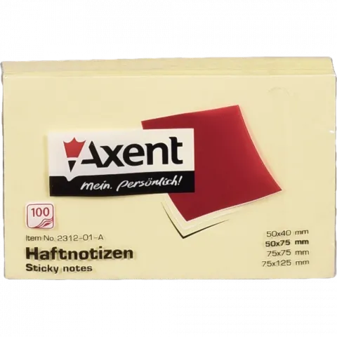Блок клейкий Axent 50х75 мм 100 арк. жовтий 2312-01-А
