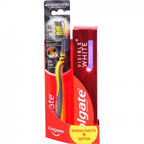 Зуб. паста Colgate 75 мл Visible White + Зуб. щітка Colgate Зіг Заг Деревне вугілля
