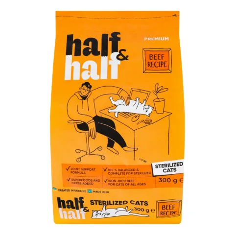 Корм д/стереліз. котів HalfHalf 300 г з яловичиною