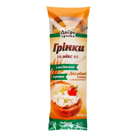 Грінки Добра грінка 110 г Мікс з висівками та кропом