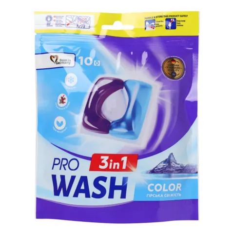 Гель д/прання авт. в розч. кап. Pro Wash 10 шт. Гірська свіжість Колор