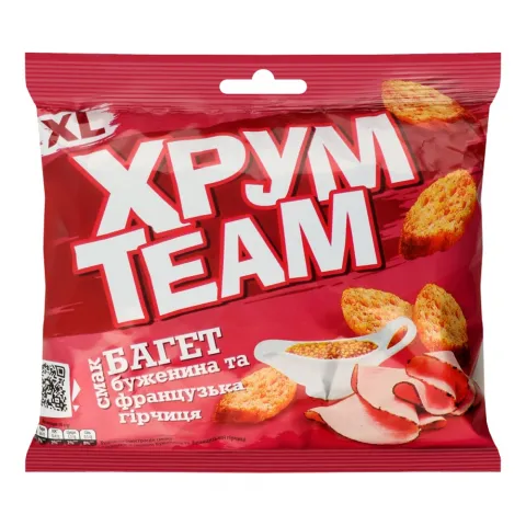 Сухарі ХрумTeam Багет 100 г зі смак. буженини та француз. гірчиці