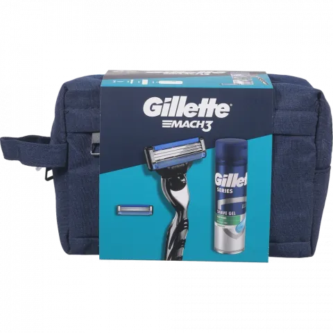 Набір подар. Gillette Mach3 Станок 2 касети+Гель д/гоління Series+косметичка