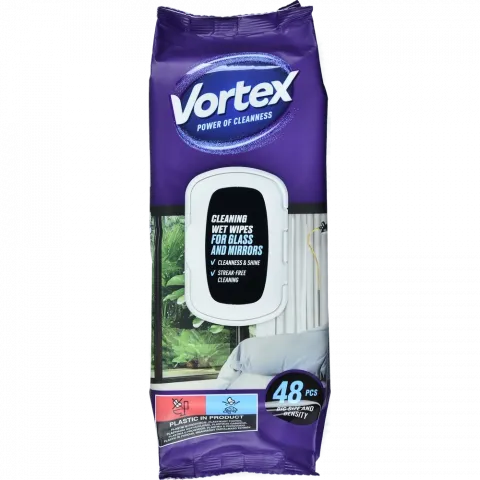 Серветки вологі Vortex 48 шт. д/скла господарчі з клап.