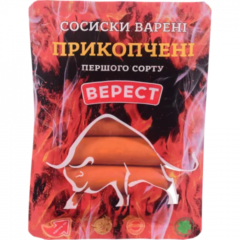 Сосиски Верест Прикопчені 265 г вар. 1 ґат.