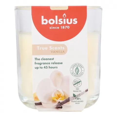 Свіча Bolsius в скл. аром 97/85 True scents ваніль 45 год., арт. 101924940375