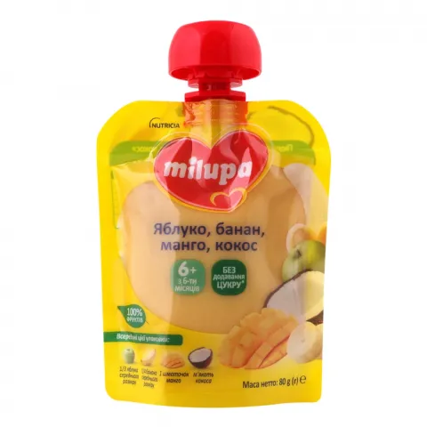 Пюре Milupa 80 г д/пак. Яблуко, банан, манго, кокос