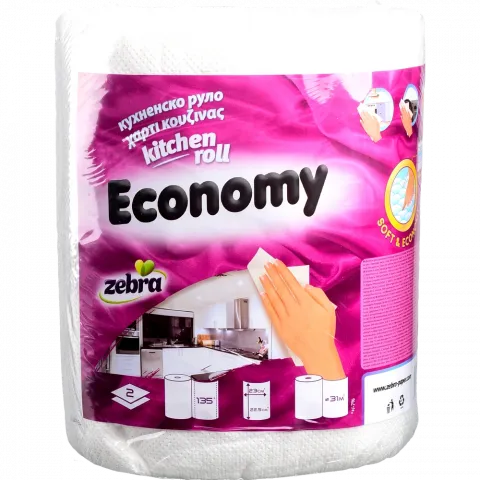 Рушники папер. Zebra Economy 1 рулон 150 арк., 34,5 м, 2-х шар. И524 (Болгарія)