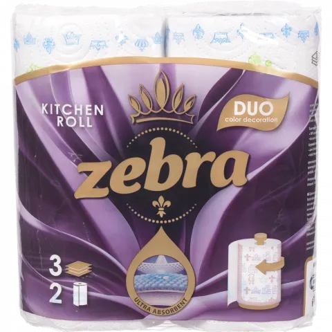 Рушники папер. Zebra Duo 2 рулона по 60 арк., 13,5 м, 3-х шар. И633 (Болгарія)