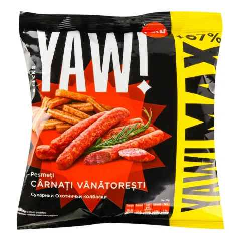 Сухарики YAW! 100 г зі смаком мисливських ковбасок