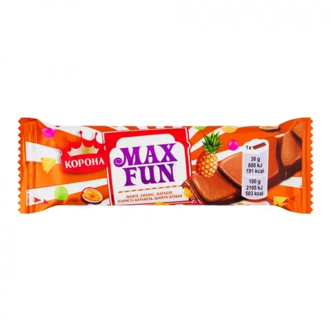 Шок Корона Max Fun 38 г мол. з шматоч. манго/ананаса/маракуї та вибух. карам.
