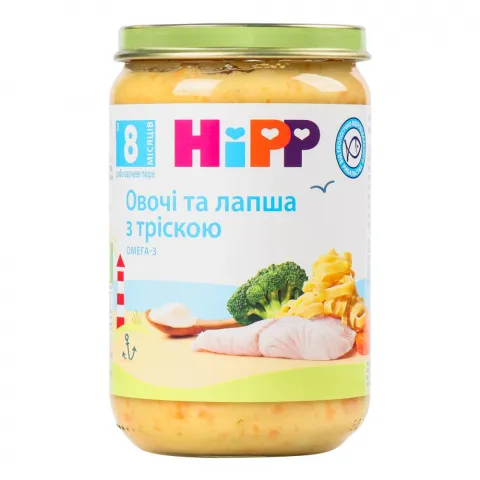 Пюре Hipp 220 г Тріска, броколі, локшина в вершк. соусі 6550