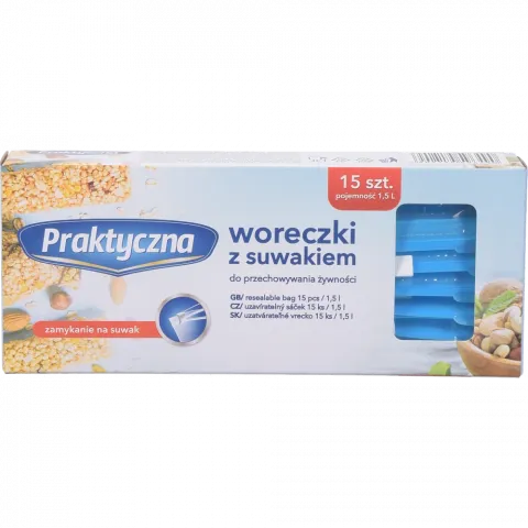 Пакети д/зберігання PRAKTYCZNA на застібці 1,5 л, 15 шт. арт. 4W9916 И490