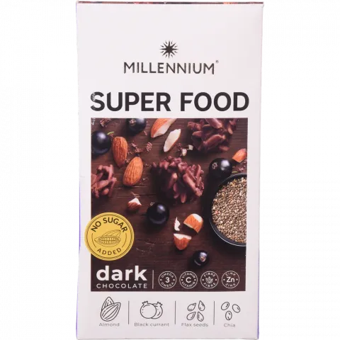 Цукерки Millennium 80 г Super Food чорні з мигдалем, смородиною, льоном та чіа
