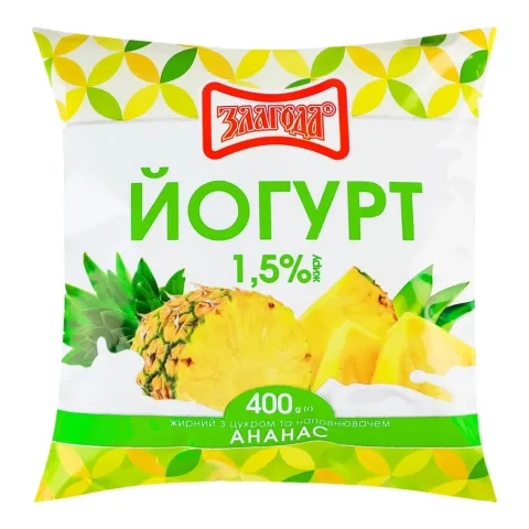 Йогурт Злагода 400 г 1/1,5 п/е Ананас